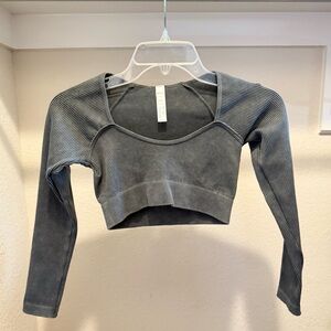 Grey Ribbed Long Sleeve Set